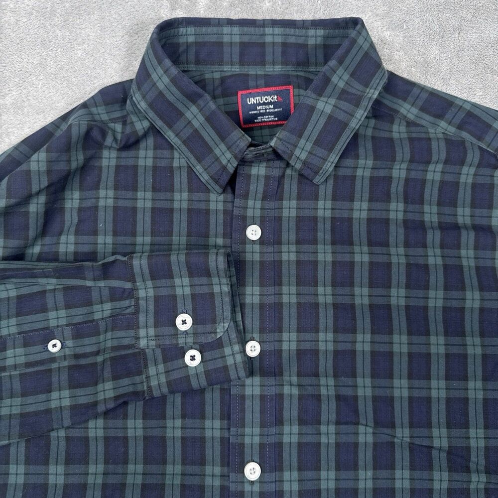 UNTUCKit Shirt Men’s Medium Grant WF Plaid Tartan Plaid Green Dark